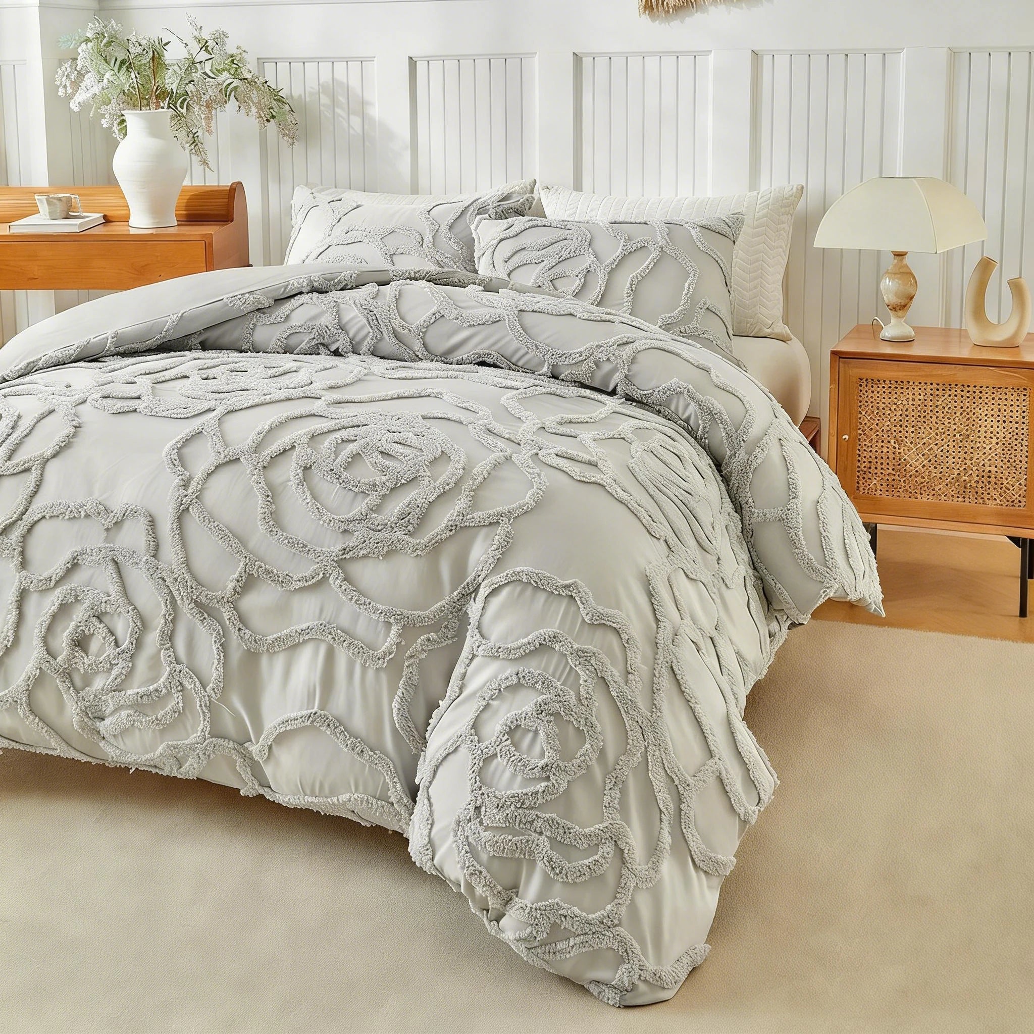 3D Rose Floral Tufted Duvet Cover Set High Quality and Pillowcases