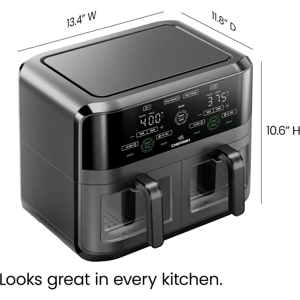CHEFMAN 6 Quart Dual Basket Air Fryer Oven Easy View Windows