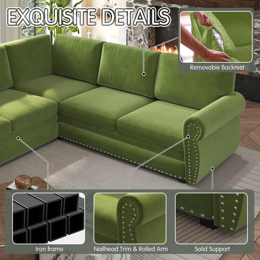 Comfy Cloud Sofa 118" L-Shaped Sleeper Sectional Sofa with Pull-Out Bed 4 color options