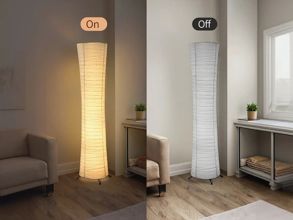 Paper floor lamp, paper and chrome-plated standing lamp, LED light strip