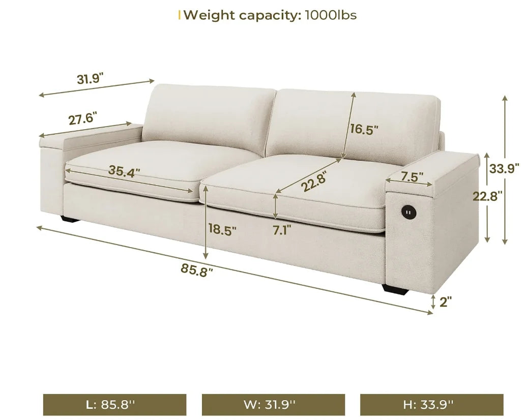 Modern Sofas  for Living Room, Extra Deep Seats, Oversized Loveseat Sofa