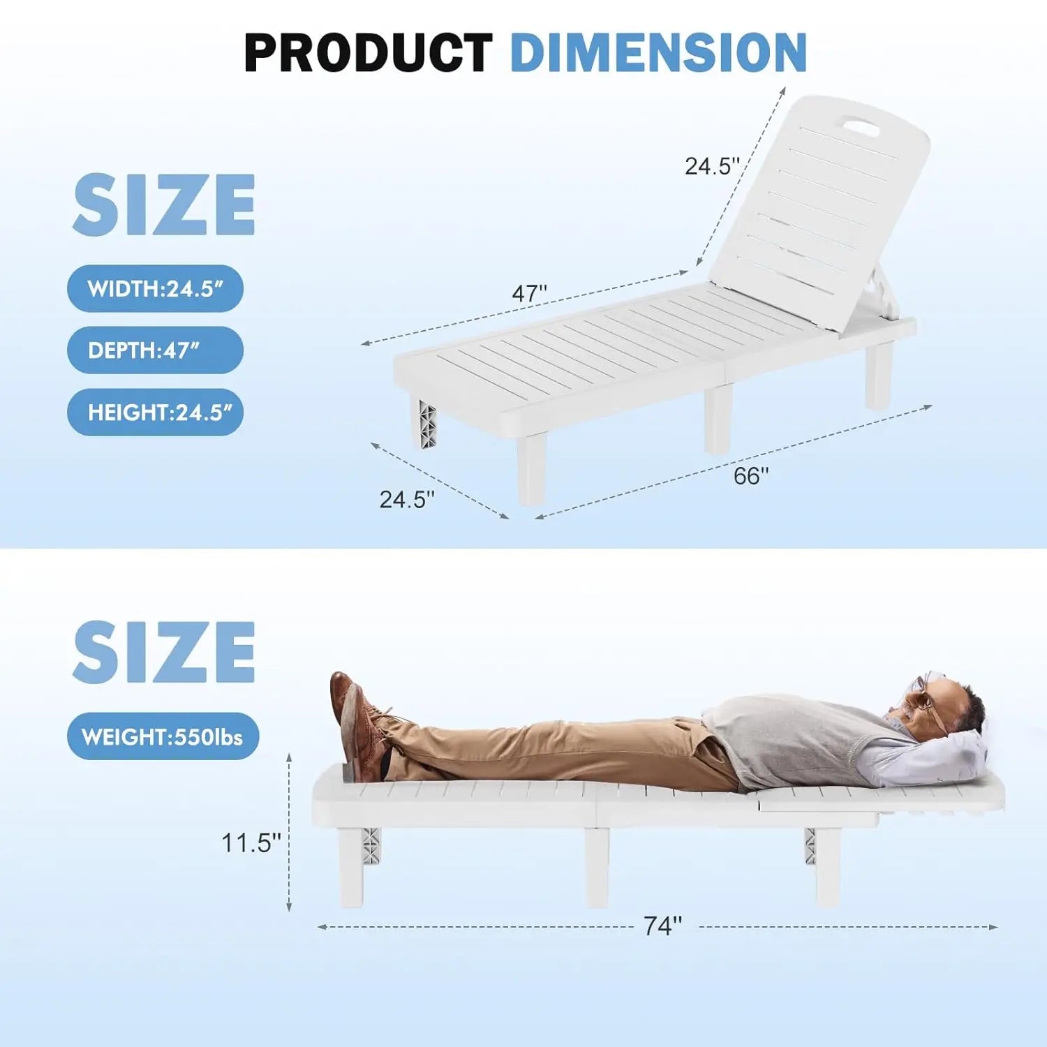 Durable Oversized Waterproof Adjustable Resin Chaise Lounge Set 2 More Colors