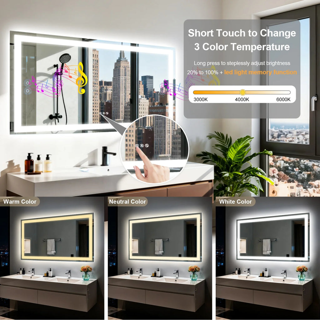 Music!!!! LED Bathroom Mirror Built-in Bluetooth Speaker Anti-Fog Dimmable  3 sizes