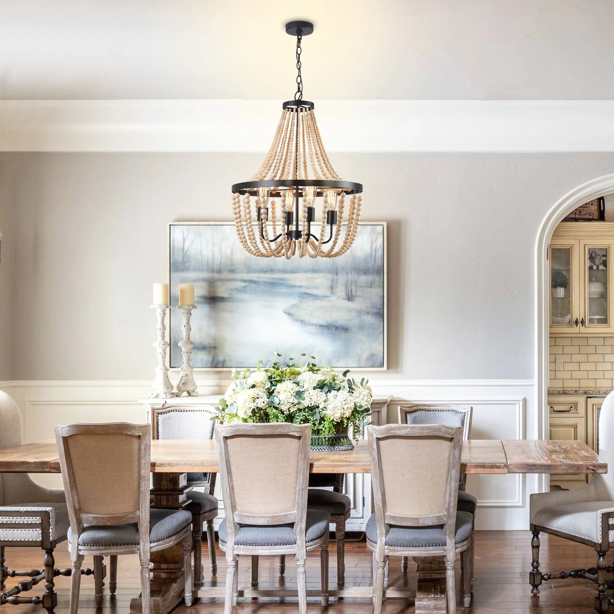 Modern Boho Wood Bead Chandelier