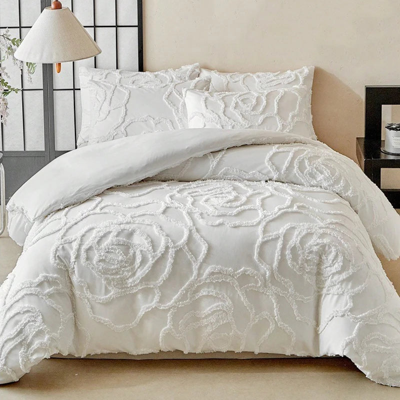 3D Rose Floral Tufted Duvet Cover Set High Quality and Pillowcases