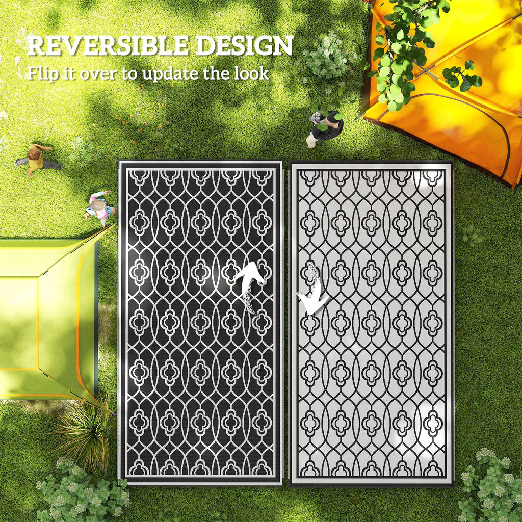 Black White Lantern Outdoor Rug, 9' x 18' Floor Mat