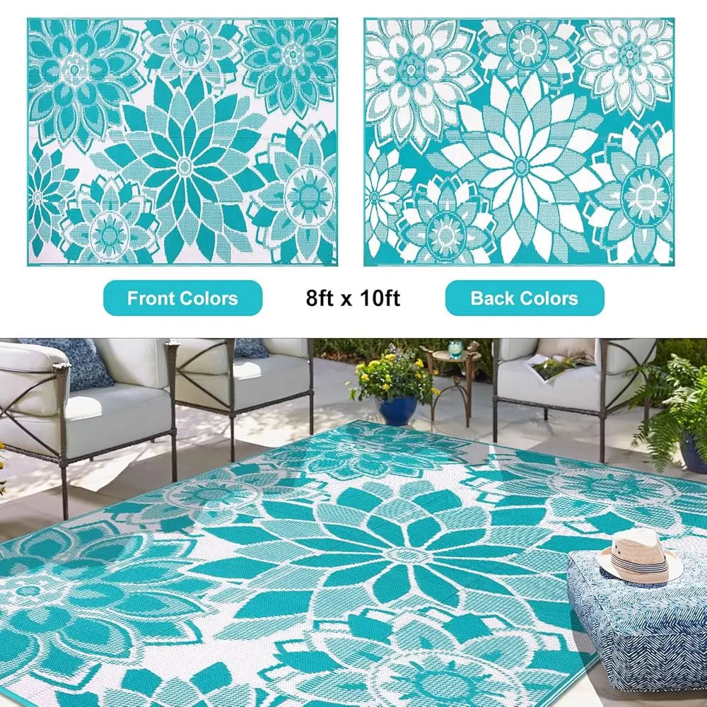 Outdoor Rug For Patio, 8' X 10' Reversible Plastic Straw Area Rugs Mat