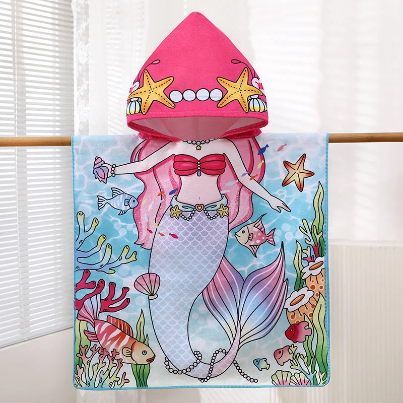 Children's Cartoon Hooded Beach Towel, Baby Bath Cape,
