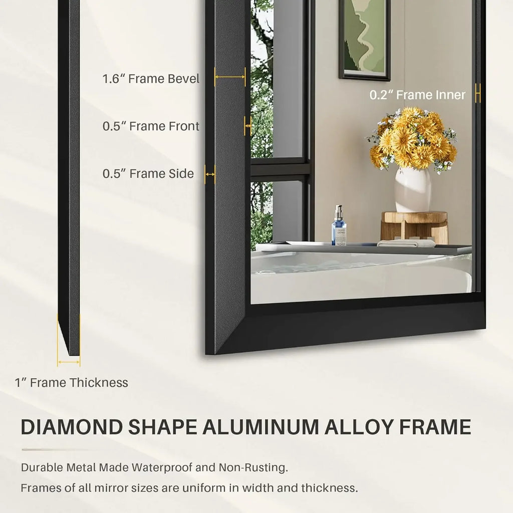 40x30 Inch Black Bathroom Mirror for Wall, Thick Metal Framed Rectangle