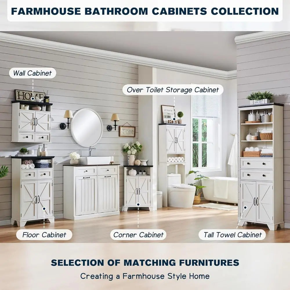 24 Wide Medicine Cabinet with Adjustable Shelf, Double Barn Doors, Storage Cabinet for Bathroom, Kitchen, Living Room, White