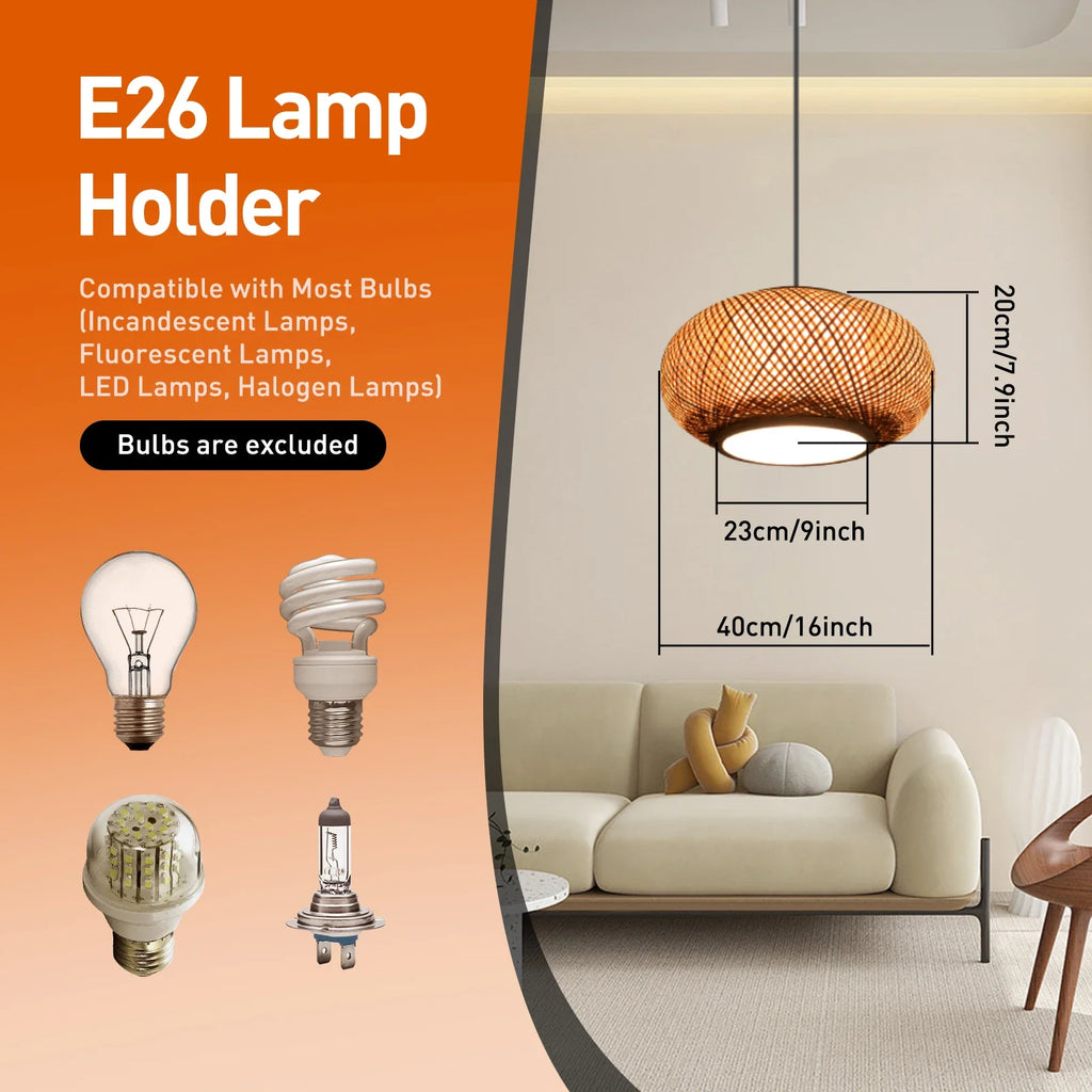 NEW (40cm/16inch)Boho Bamboo Pendant Light Ceiling Lamp