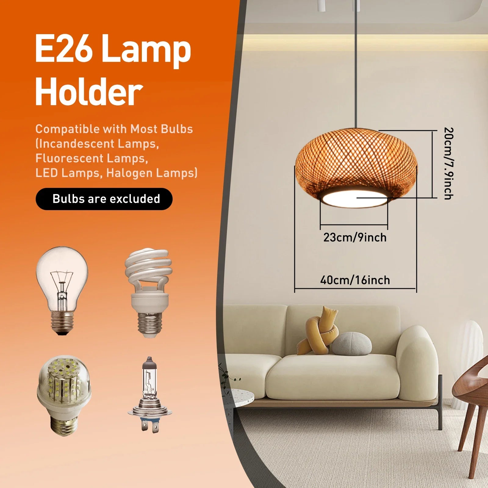 NEW (40cm/16inch)Boho Bamboo Pendant Light Ceiling Lamp