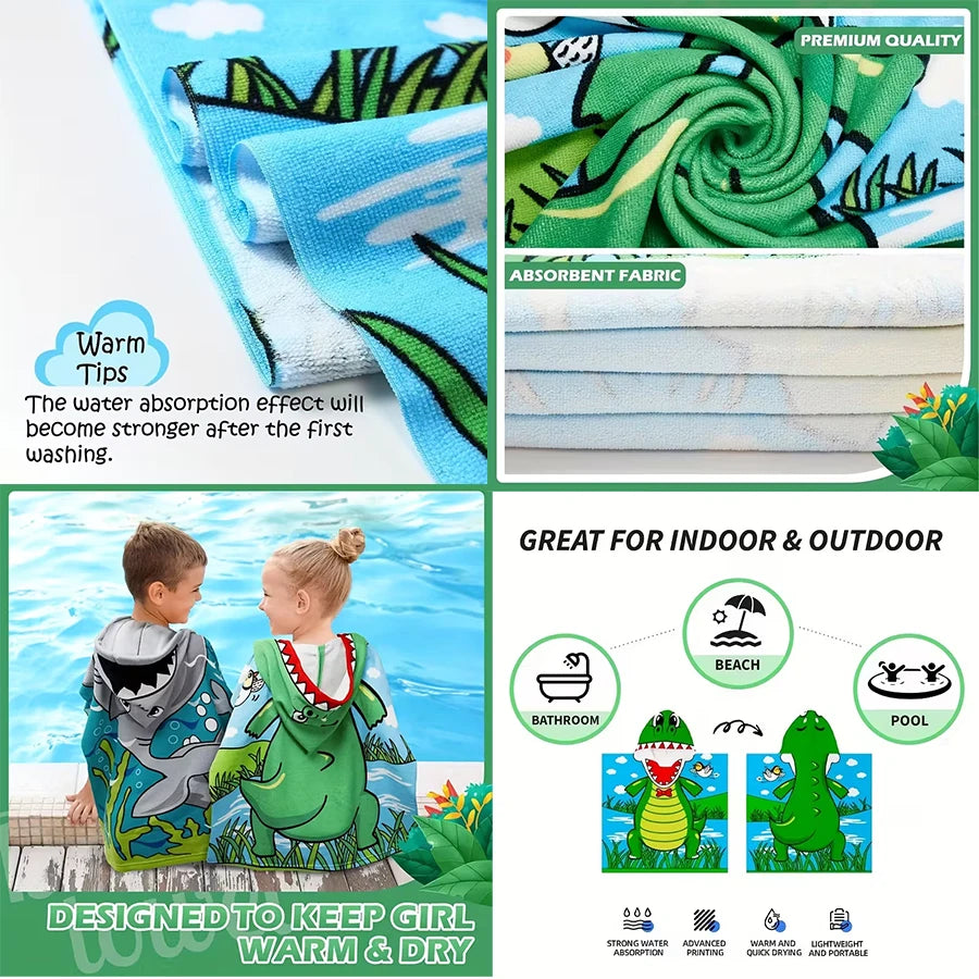 Children's Cartoon Hooded Beach Towel, Baby Bath Cape,