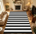 Classic Black White Vertical Stripe Area Rug Non Slip Washable
