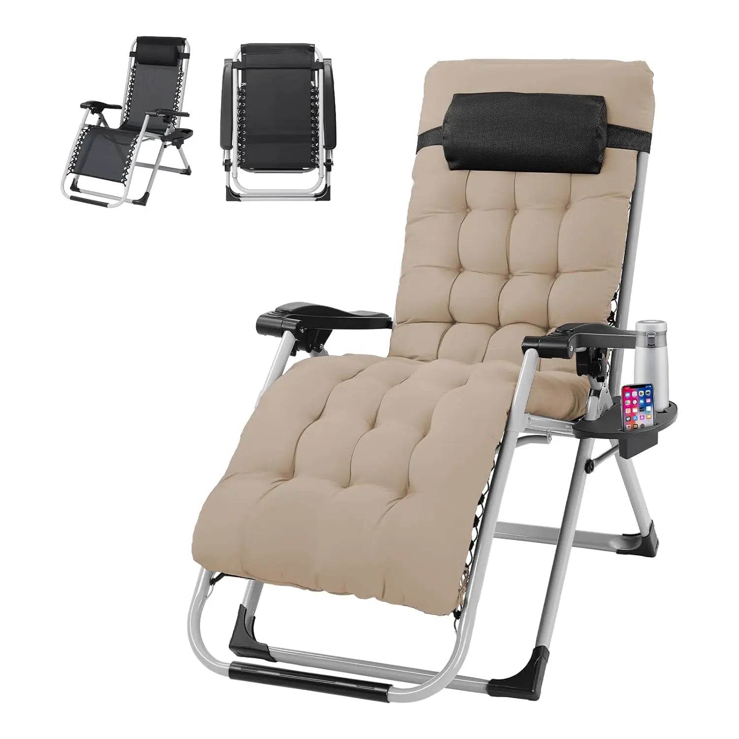 Padded Zero Gravity Chair, Lounge Chair with Removable Cushion & Tray