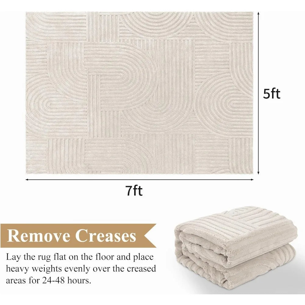 Soft Fluffy 5x7 Washable Area Rugs for Living Room Modern Beige