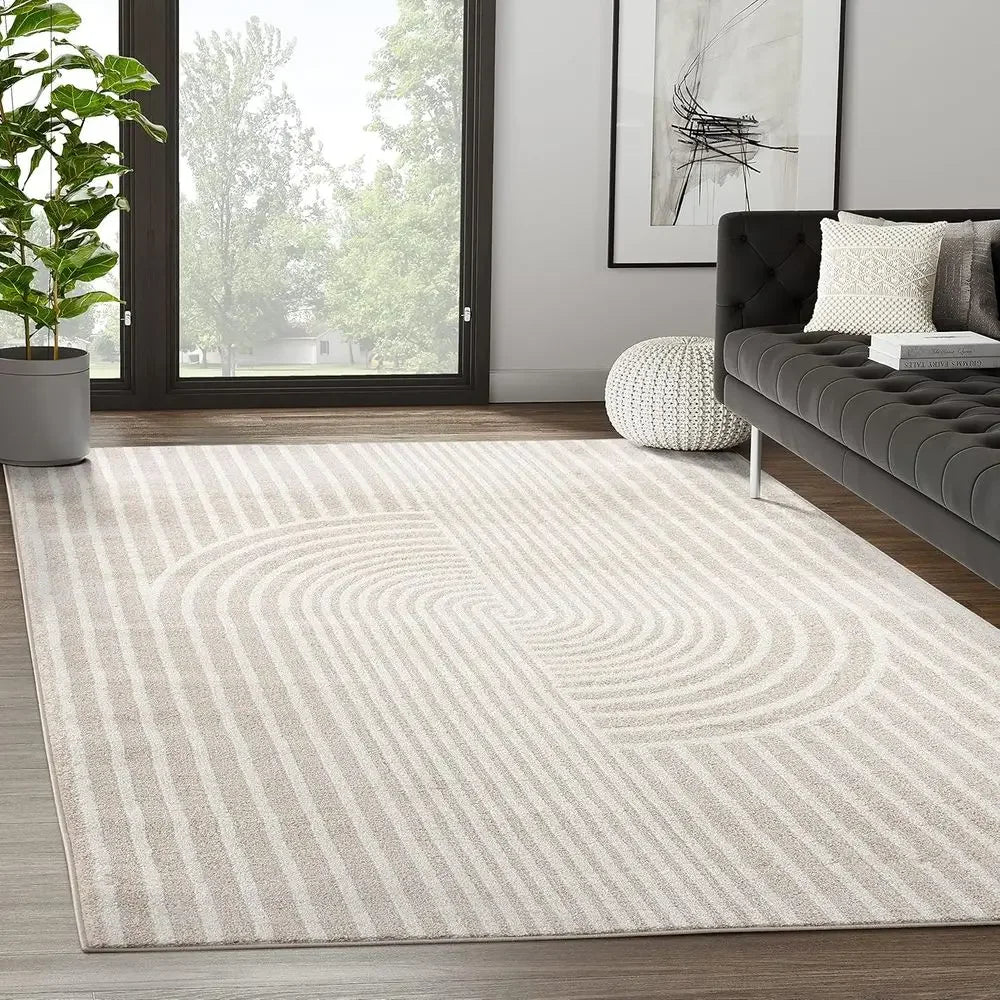 Pretty Pattern 5' x 8' Beige Arch Area Rug - Durable, Stain Resistant, Modern Design