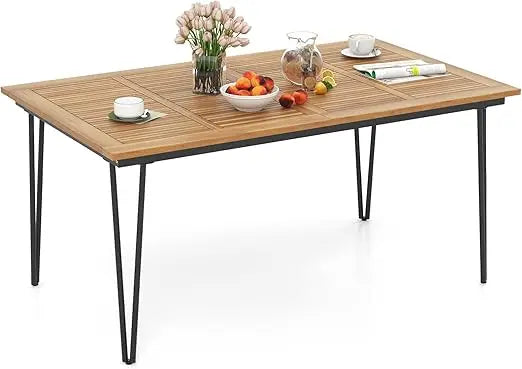 63-inch outdoor dining table, patio dining table for 6 people w/acacia wood