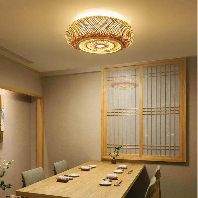 Bamboo Woven Ceiling Lamp Japanese  Circular Pendant Light