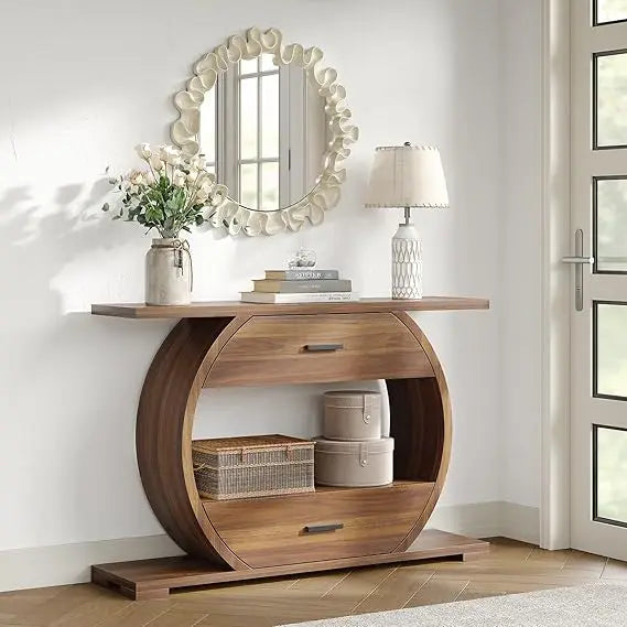Cozy Modern O-Shaped Design 47'' Console Table with 2 Drawers