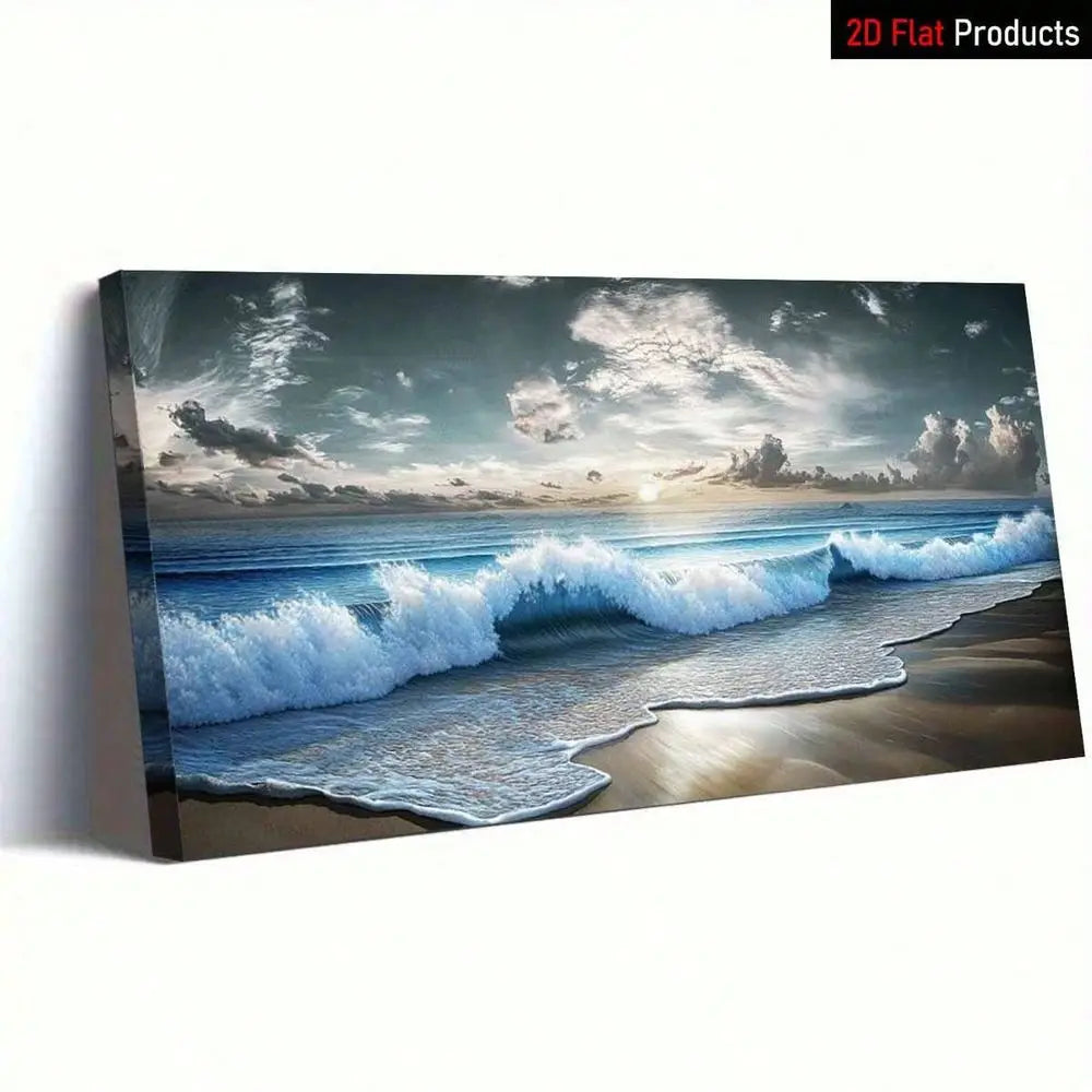 Ocean Waves Seascape, Beach Scenery,  Large Frame Canvas Painting Art Print