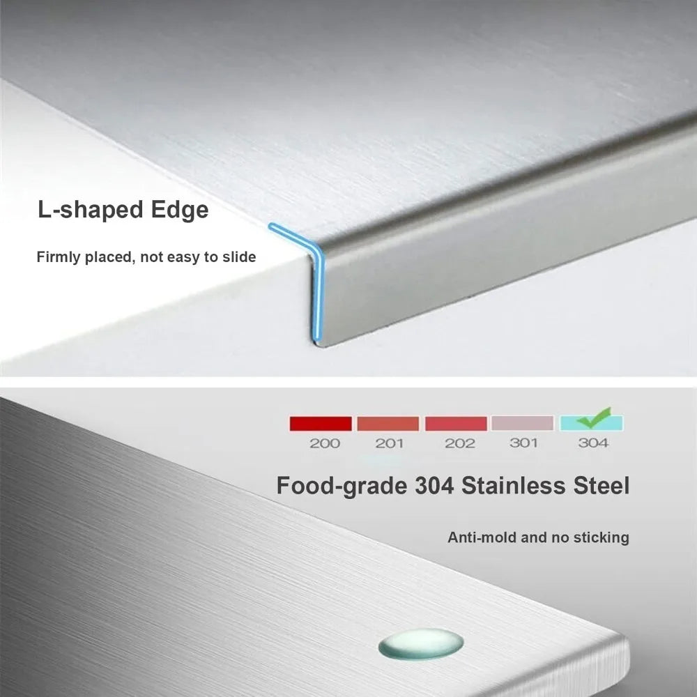 Easy to Clean Food Grade Stainless Steel Chopping Board 304 Cutting Board Non-slip Edge
