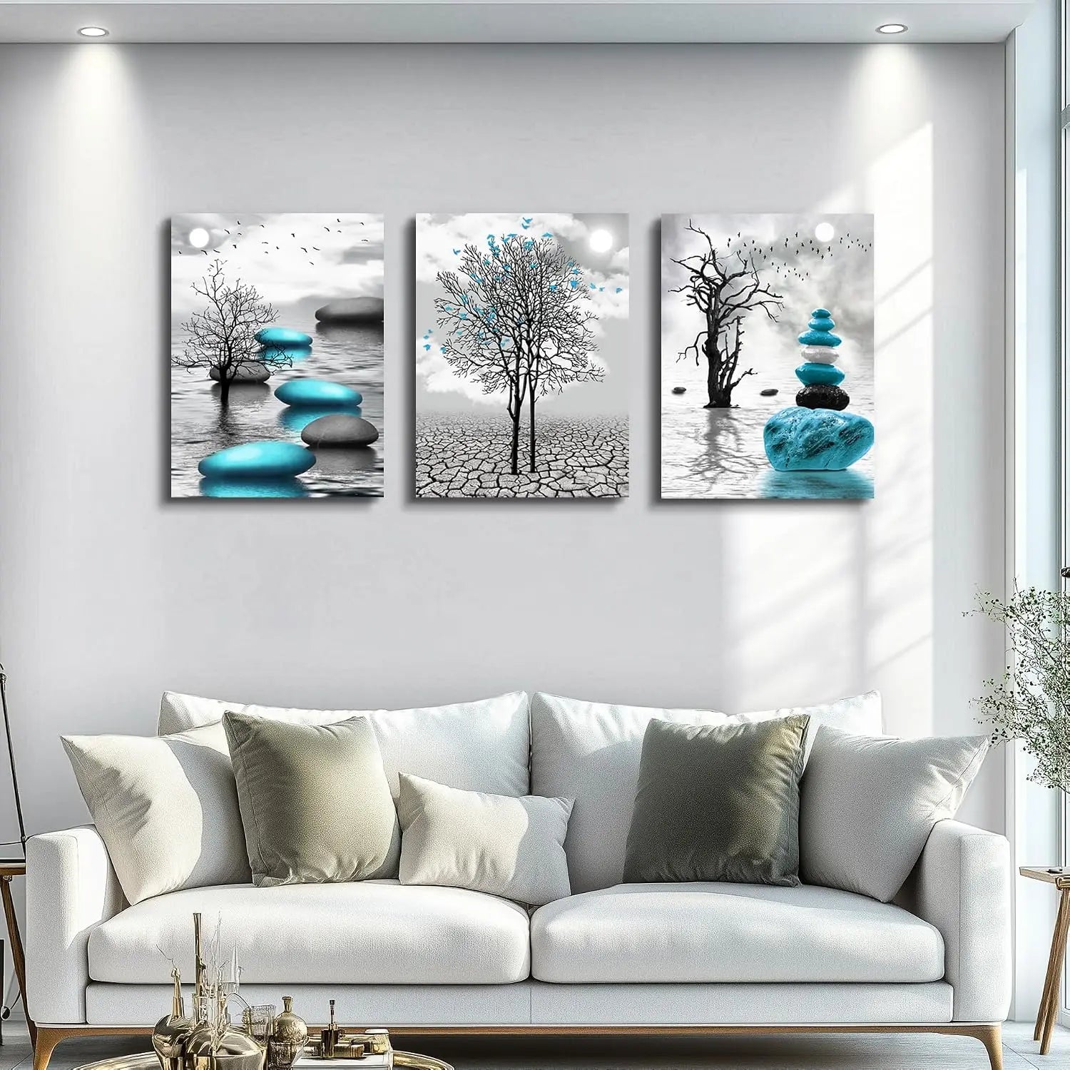 Relaxing Modern Canvas Artworks "Stones in The Water"