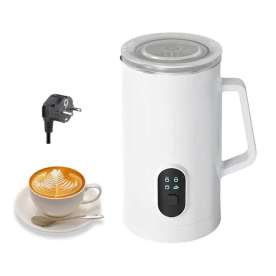 4 IN 1 Electric Milk Frother for Latte, Cappuccino, Hot Chocolate Stainless Steel, White, Large
