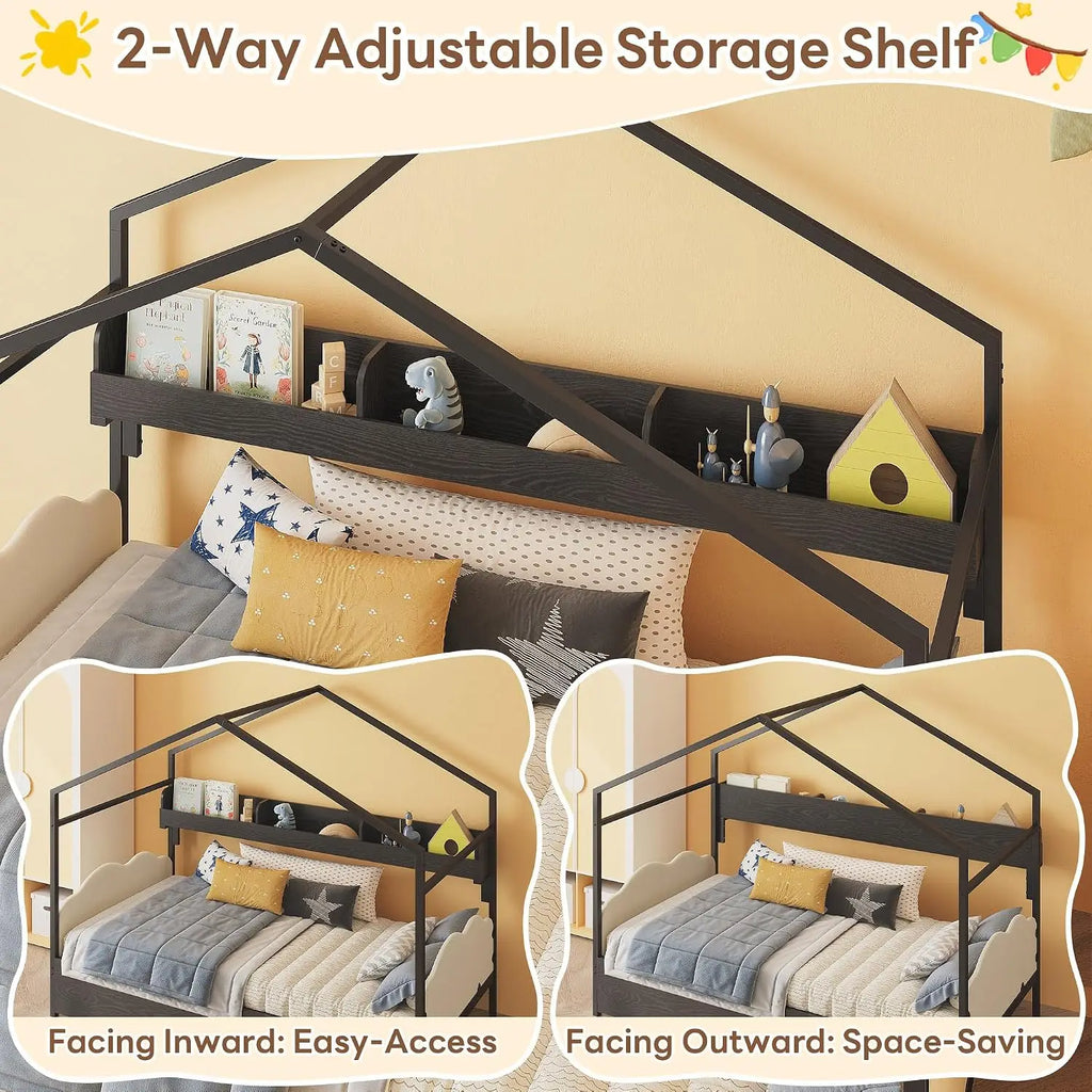 Twin House Day Bed  with Storage Drawers & Bookshelf