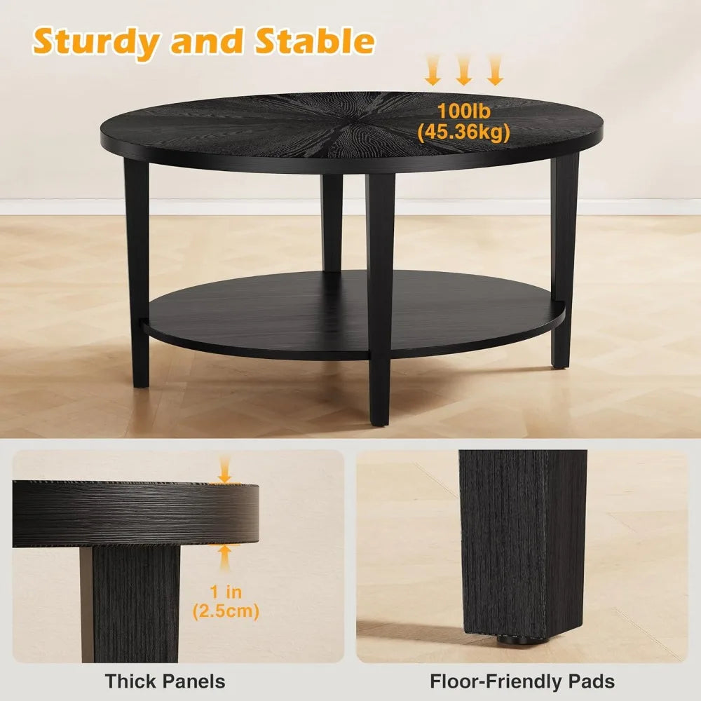 Beautiful Black Solid Wood Oval Coffee Table for Living Room
