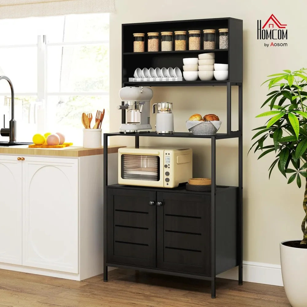 Kitchen Bakers Rack with Power Outlet, Coffee Bar Cabinet with Storage Shelves