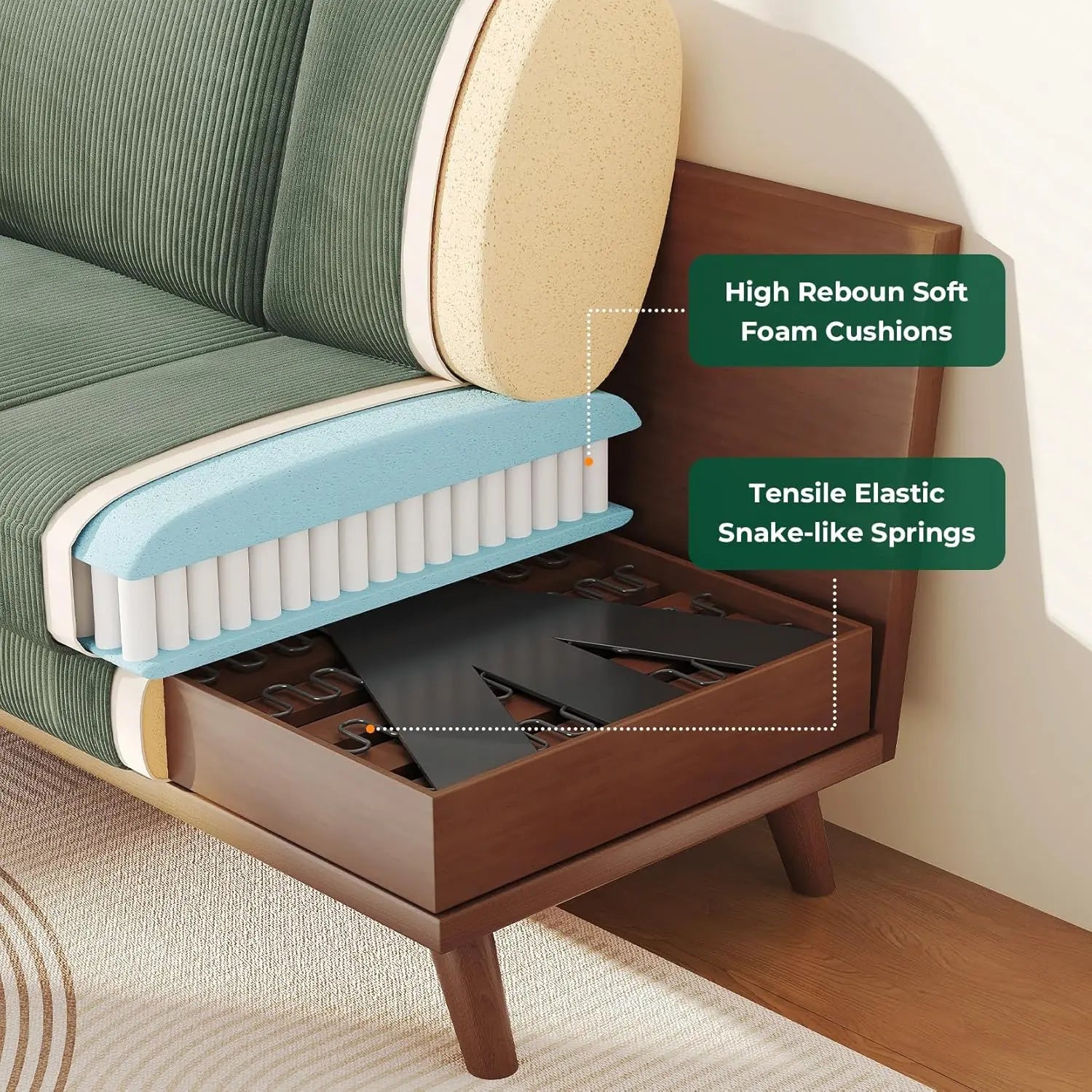 68" Green Loveseat Sofa, Comfy Corduroy with Spring Cushion