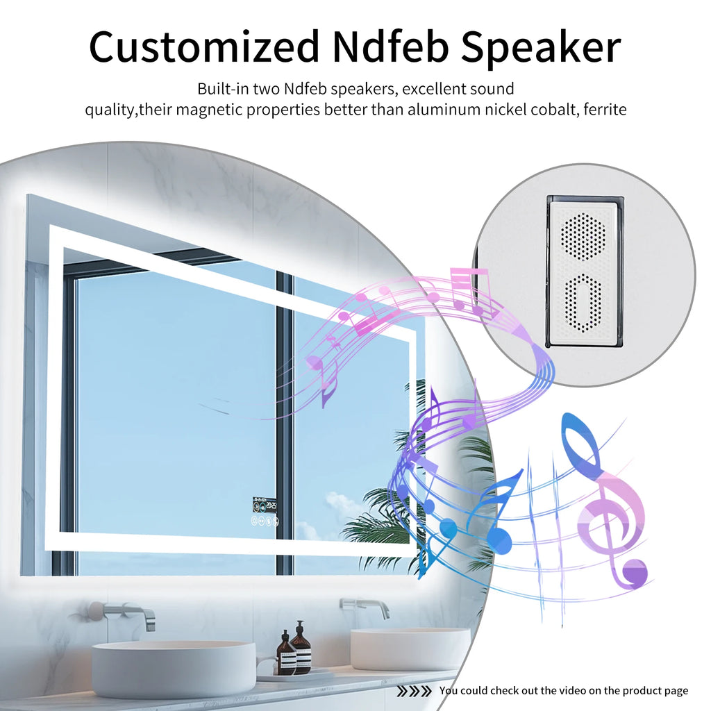 Musical LED Bathroom Mirror with Lights Vanity Make Up Mirror Dimmable