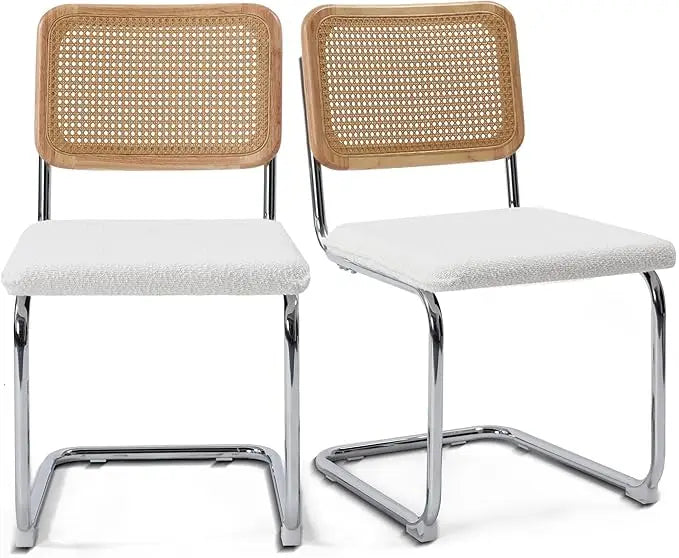 Modern Rattan Cane Dining Chairs or Barstools , Chrome Base,