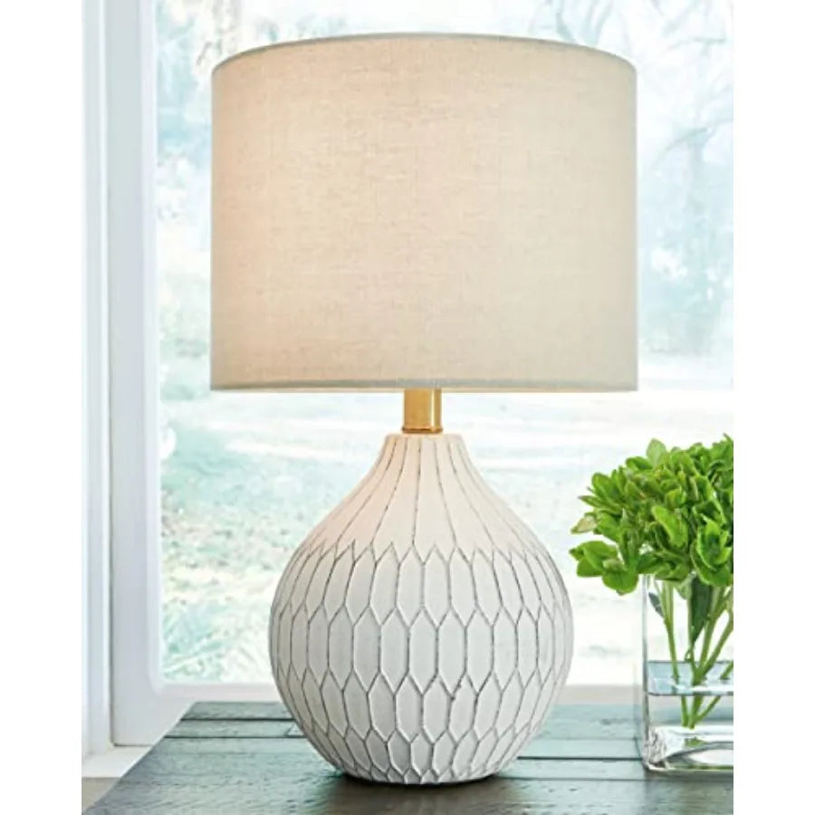 Contemporary Modern Table Lamp with Drum Hardback Fabric Shade