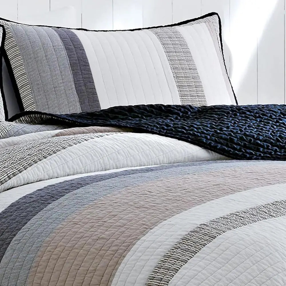 Cotton Reversible Queen Quilt Set with Matching Shams, in Tan/Grey