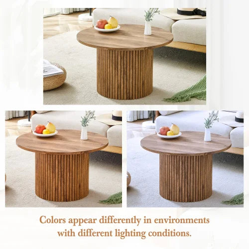 A Modern Circular coffee table with storage.