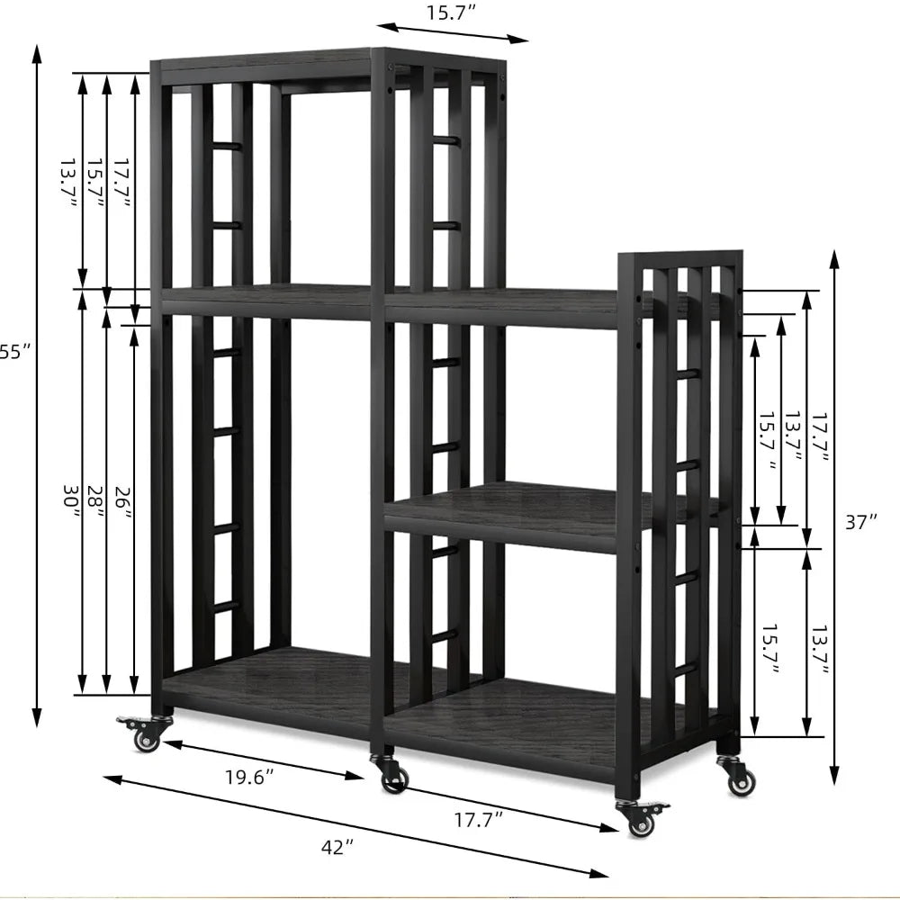 Free Standing Baker Rack Mini Fridge Stand with Wheels, 6 Tire Kitchen Storage Shelf Organizers Coffee Table Bar Micr