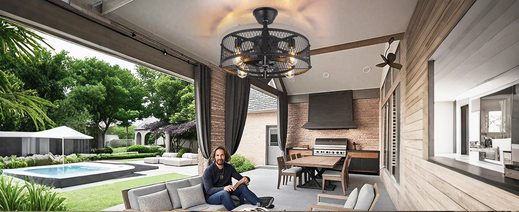 Caged Ceiling Fan with Light: 20/26" Farmhouse Fandelier Ceiling Fan with Remote for Low Profile Indoor Bedroon Kitchen Living