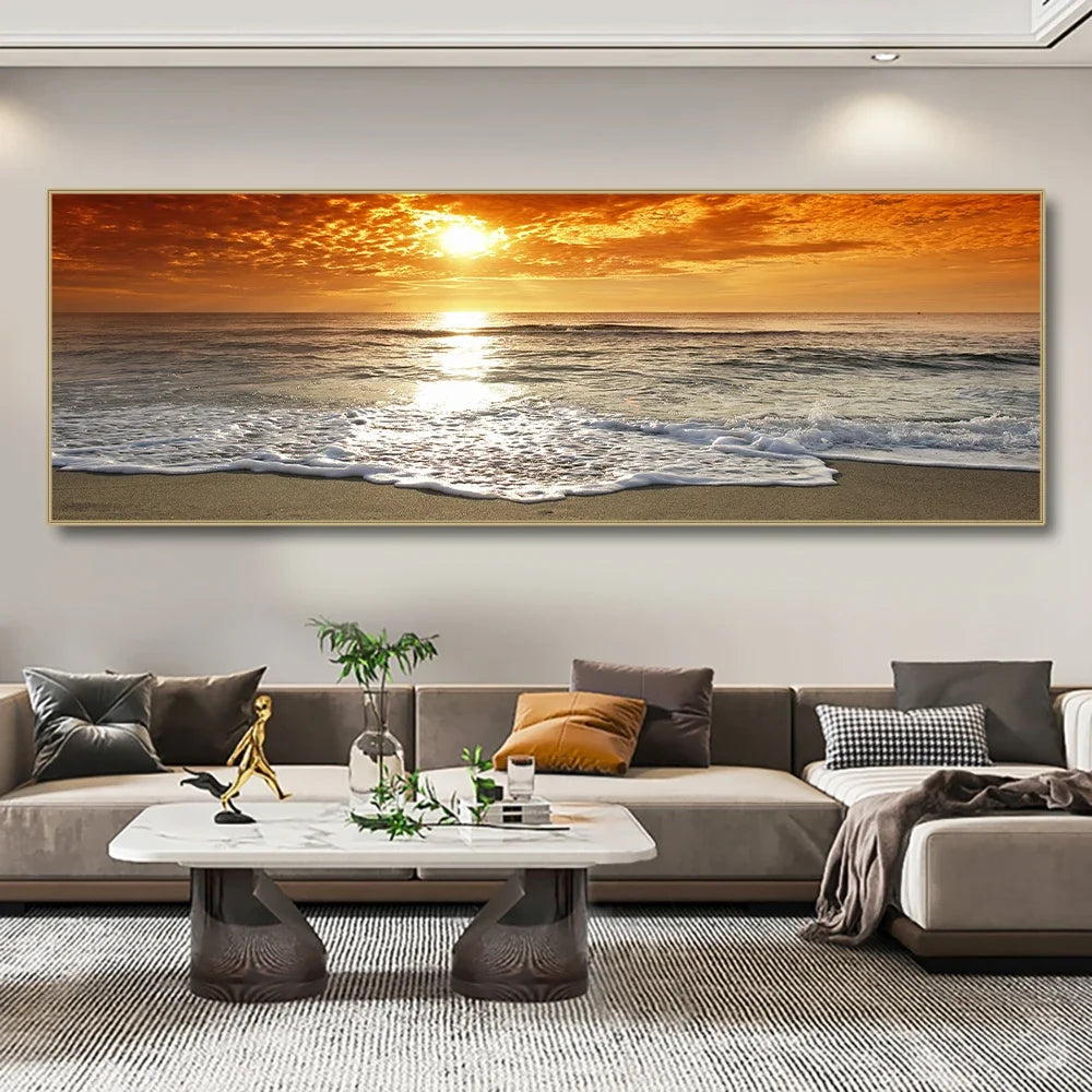 Modern Natural Beach Landscape Wall Art Poster Prints Sea Sunset