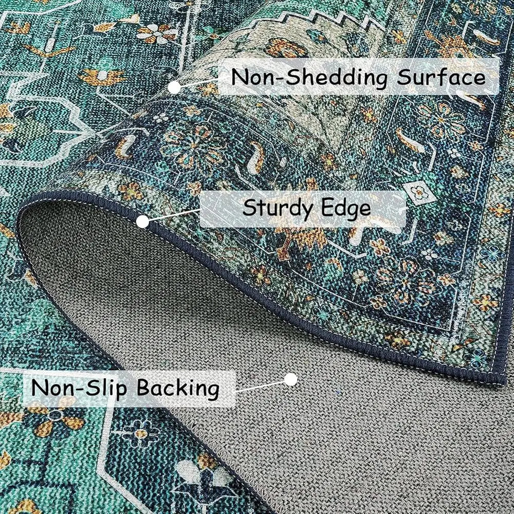 Ultra-Thin Washable Area Rug - 2X3 Teal Small Entryway Rug Front