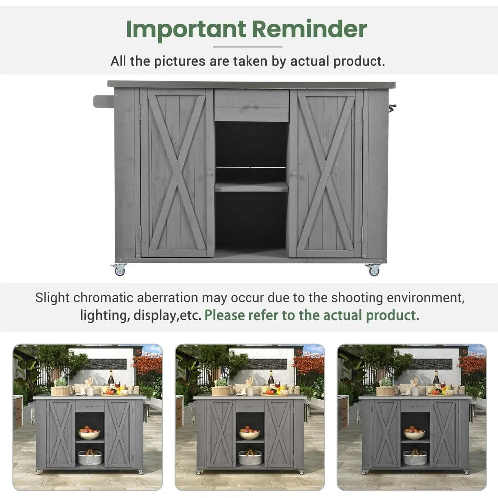 Stainless Steel Top Merax XL Outdoor Table with Storage Cabinet for Kitchen Prep and Grilling Accessories