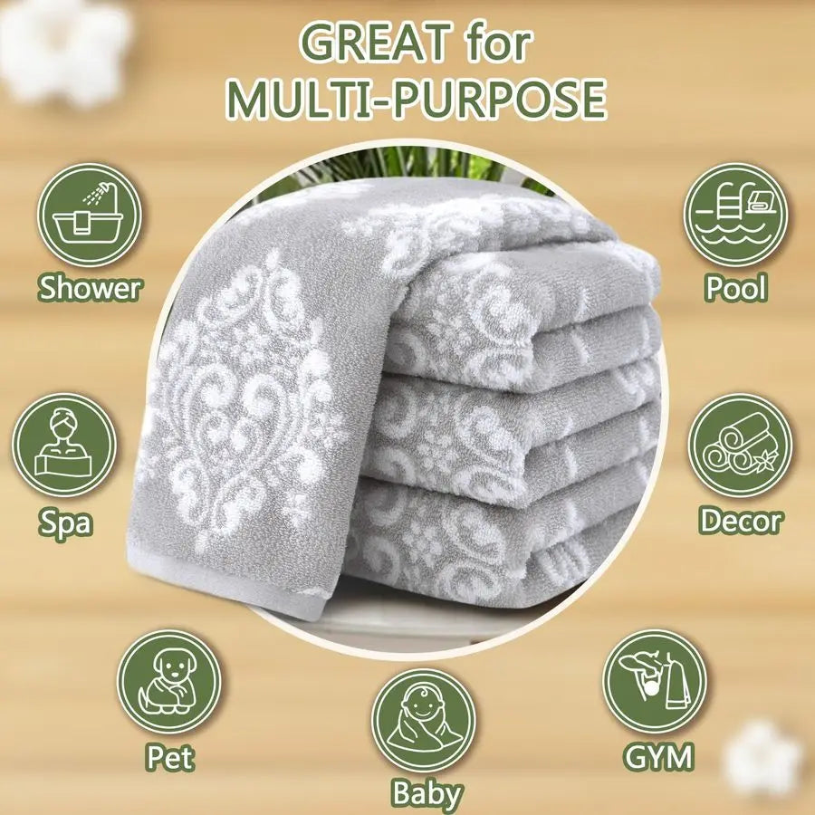 Grey Bathroom Hand Towels Set of 4 16 x 27 Cotton Quick Dry