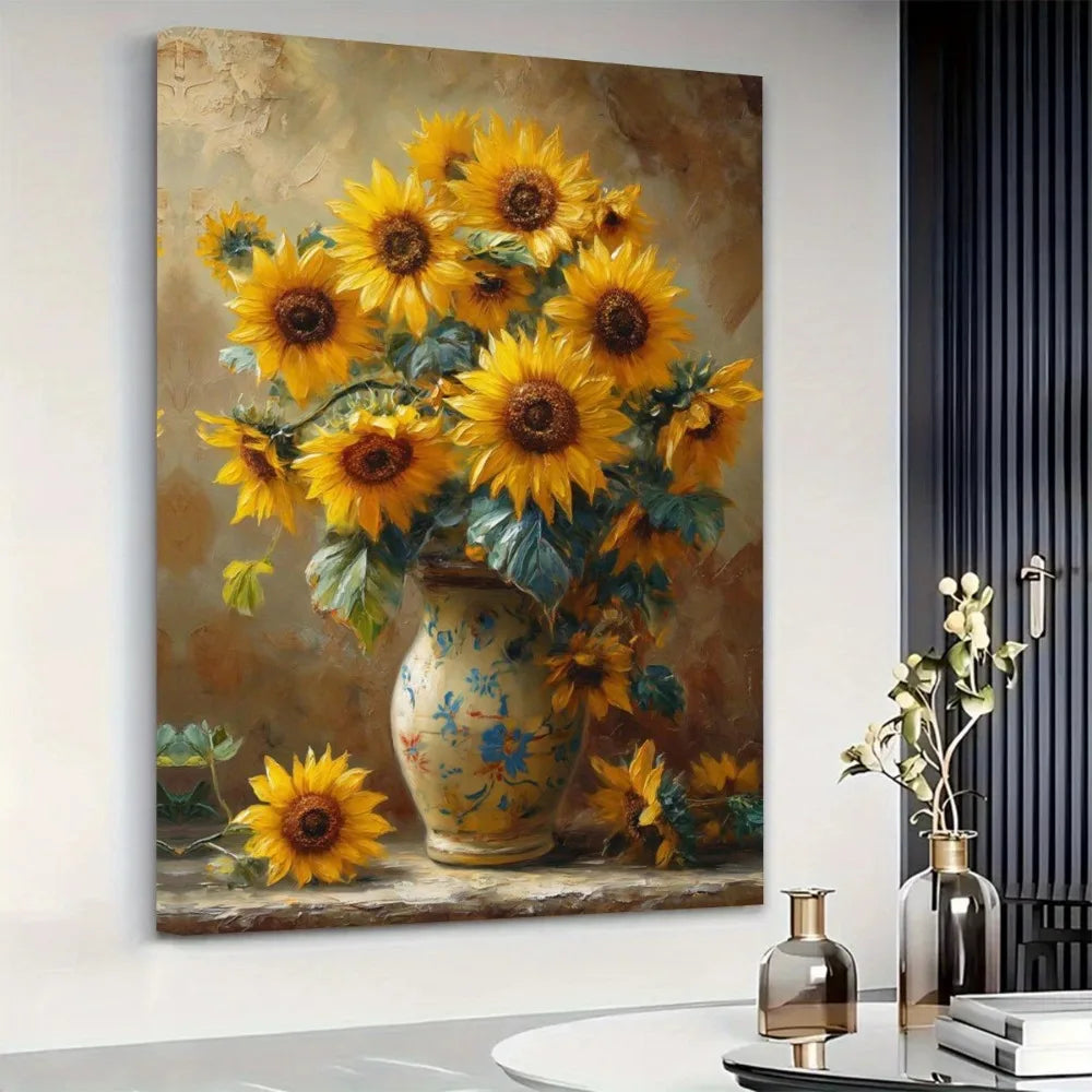 Art Deco Sunflower Canvas Print - Waterproof Wooden Poster Frame