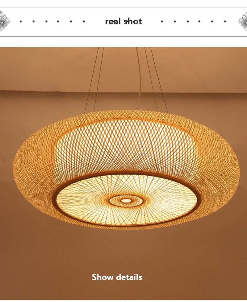 Bamboo Woven Ceiling Lamp Japanese  Circular Pendant Light