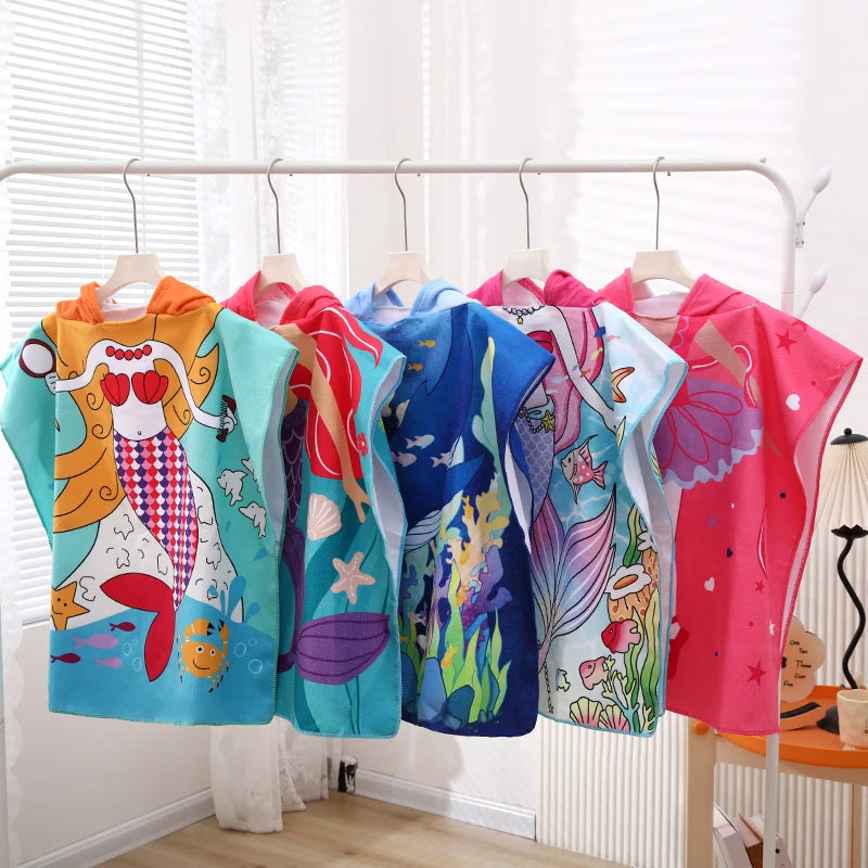 Children's Cartoon Hooded Beach Towel, Baby Bath Cape,