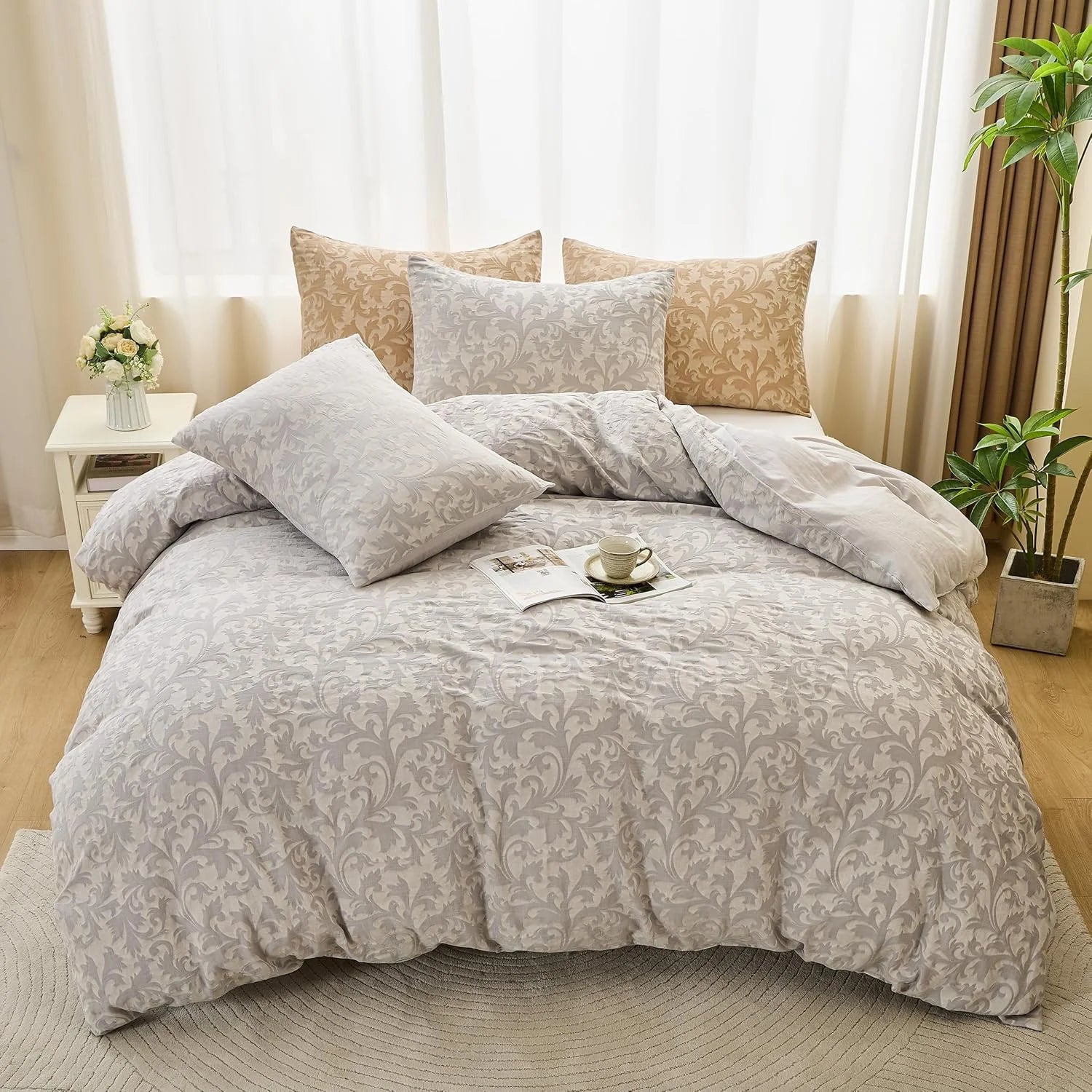 Simple&Opulence Jacquard Duvet Cover Set 3 Pcs  Various Botanical Patterns