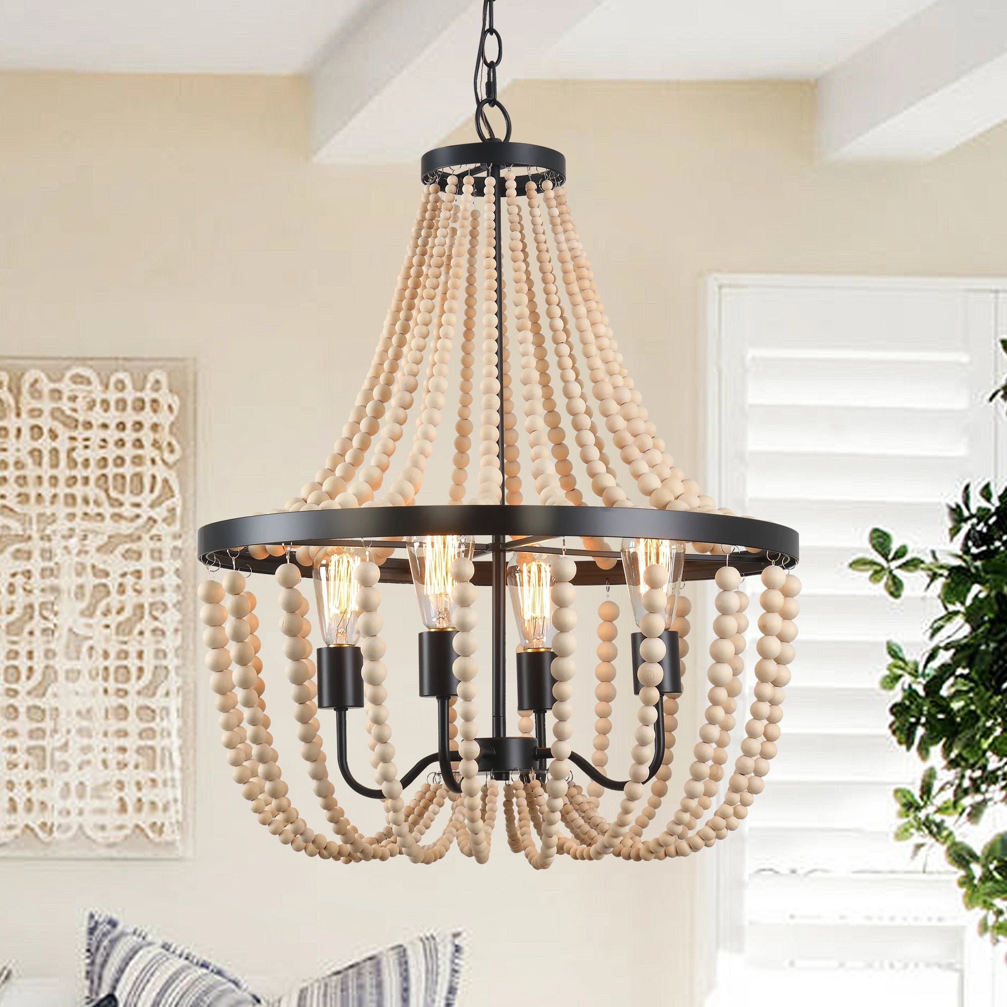 Modern Boho Wood Bead Chandelier