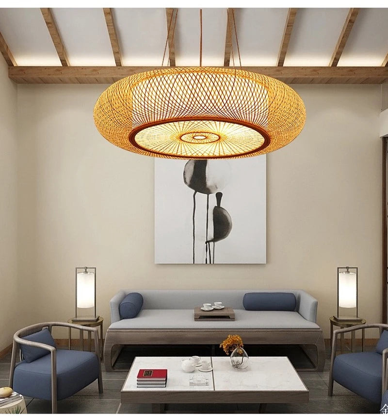 Bamboo Woven Ceiling Lamp Japanese  Circular Pendant Light