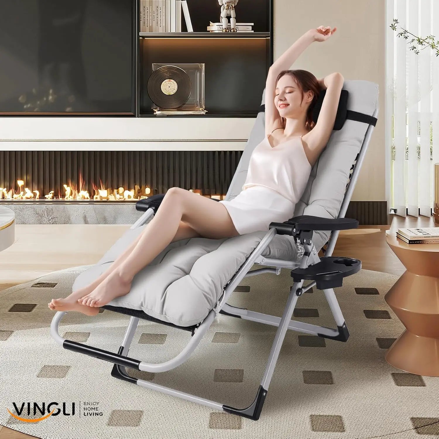 Padded Zero Gravity Chair, Lounge Chair with Removable Cushion & Tray